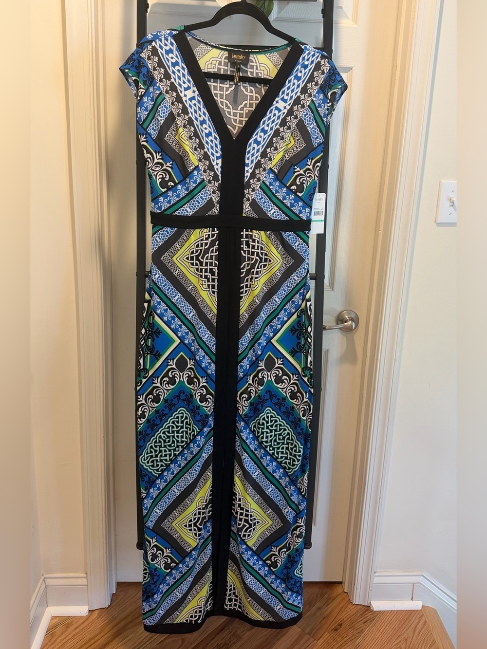 V-Neck Maxi Dress in Blue, Black Lime Vacation Beach Dress Guess Wedding Dress
